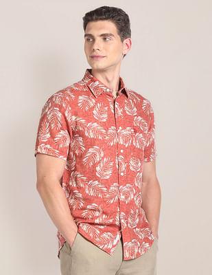 tropical print linen shirt