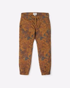 tropical print pants with drawstring waist