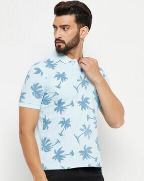 tropical print polo t-shirt with short sleeves