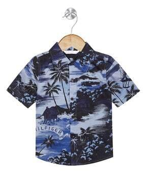 tropical print regular fit shirt with spread collar