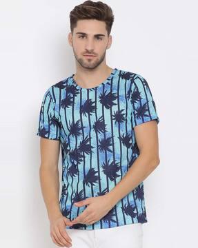 tropical print round-neck t-shirt