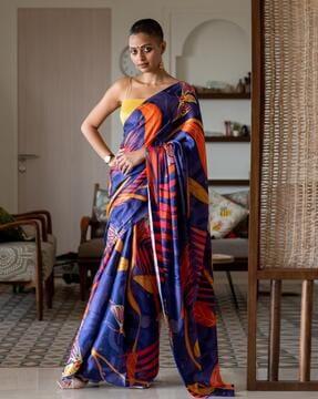 tropical print saree with curved edge