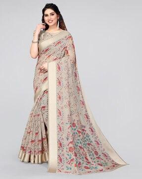 tropical print saree with lace border