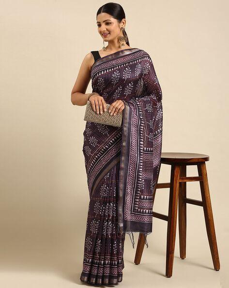 tropical print saree with tassels