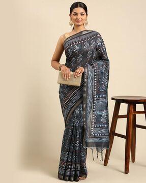 tropical print saree with tassels