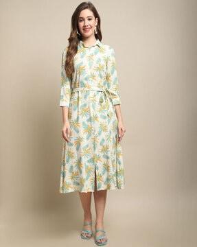 tropical print shirt dress with belt