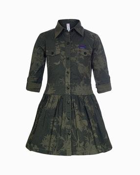 tropical print shirt dress with flap pockets