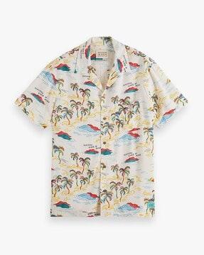 tropical print shirt with cuban collar