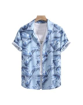 tropical print shirt with patch pocket