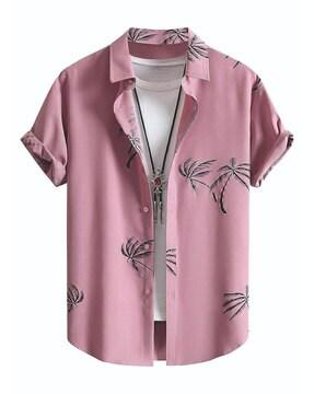 tropical print shirt with spread collar