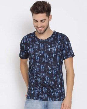 tropical print slim fit crew-neck t-shirt