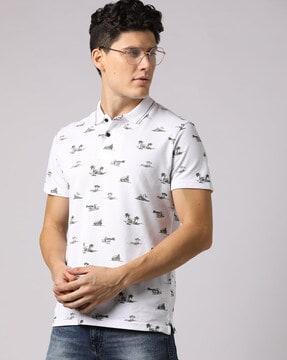 tropical print slim fit polo t-shirt