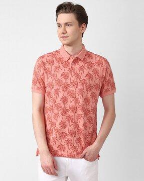 tropical print slim fit polo t-shirt