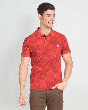 tropical print slim fit polo t-shirt