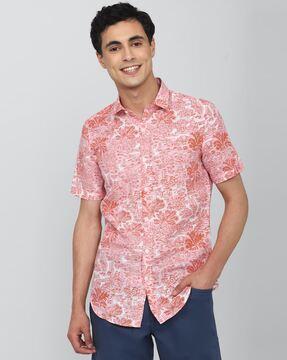 tropical print slim fit shirt with spread collar