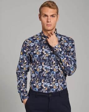 tropical print slim fit shirt