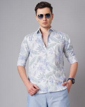 tropical print slim fit shirt