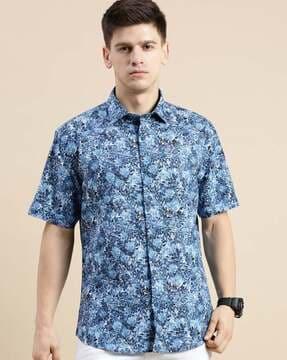 tropical print slim fit shirt