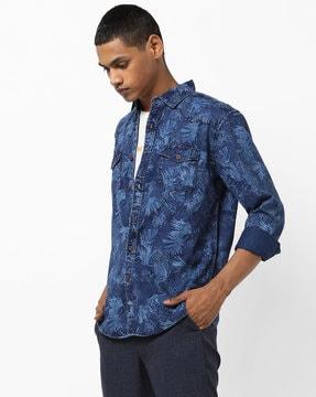 tropical print slim fit shirt