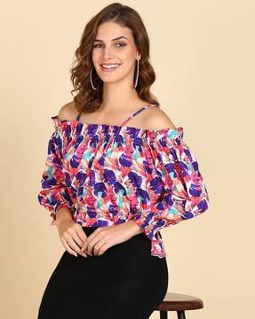 tropical print slim fit top