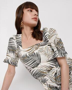 tropical print square-neck top