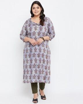 tropical print straight kurta