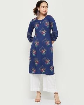 tropical print straight kurta