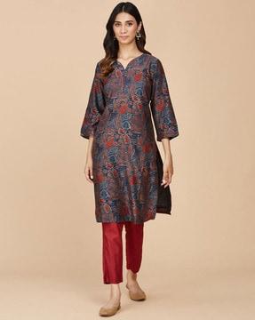 tropical print straight kurta