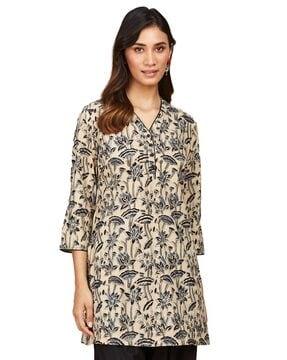 tropical print straight short kurta