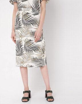 tropical print straight skirt