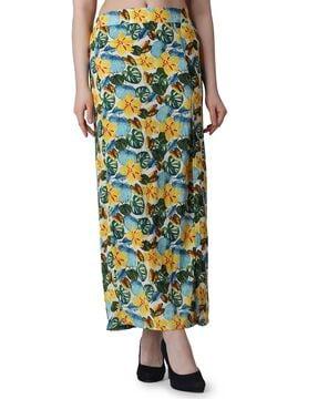 tropical print thigh-slit straight skirt