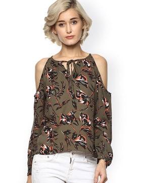 tropical print top with tie-up