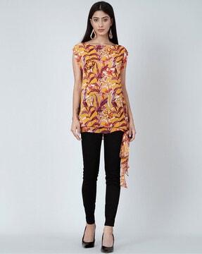 tropical print top with waist tie-up