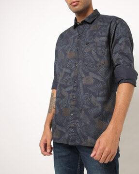 tropical print trim fit cotton shirt