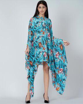 tropical print tunic with batwing sleeves