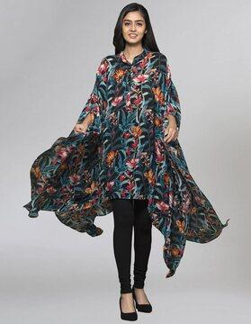 tropical print tunic with batwing sleeves