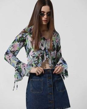 tropical print v-neck top