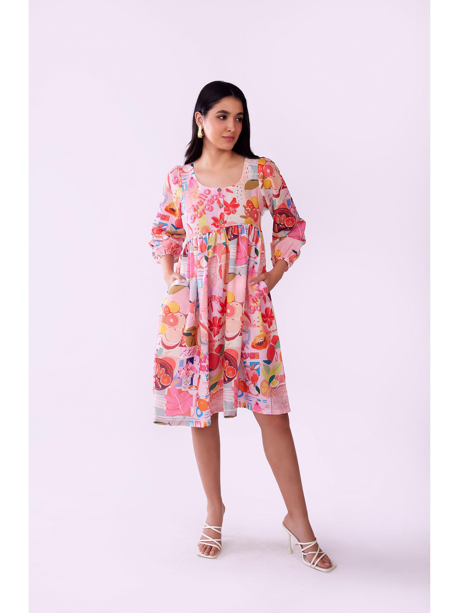 tropical printed knee length dress