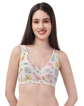 tropical printed non-padded v-neck bra