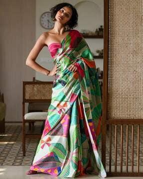 tropical printed saree with stitched hem