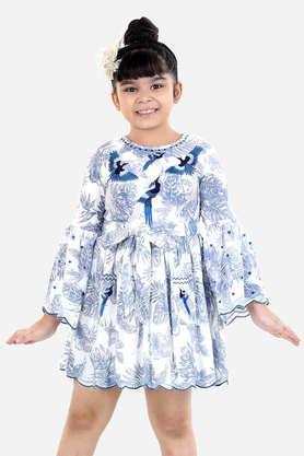 tropical rayon round neck girls casual wear dress - multi