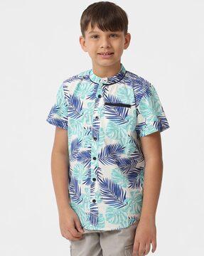 tropical regular fit shirt with mandarin collar