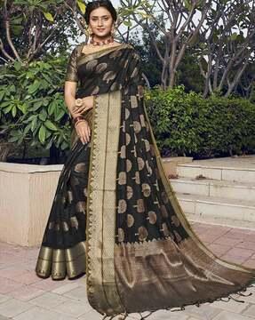 tropical woven silk saree with tassels