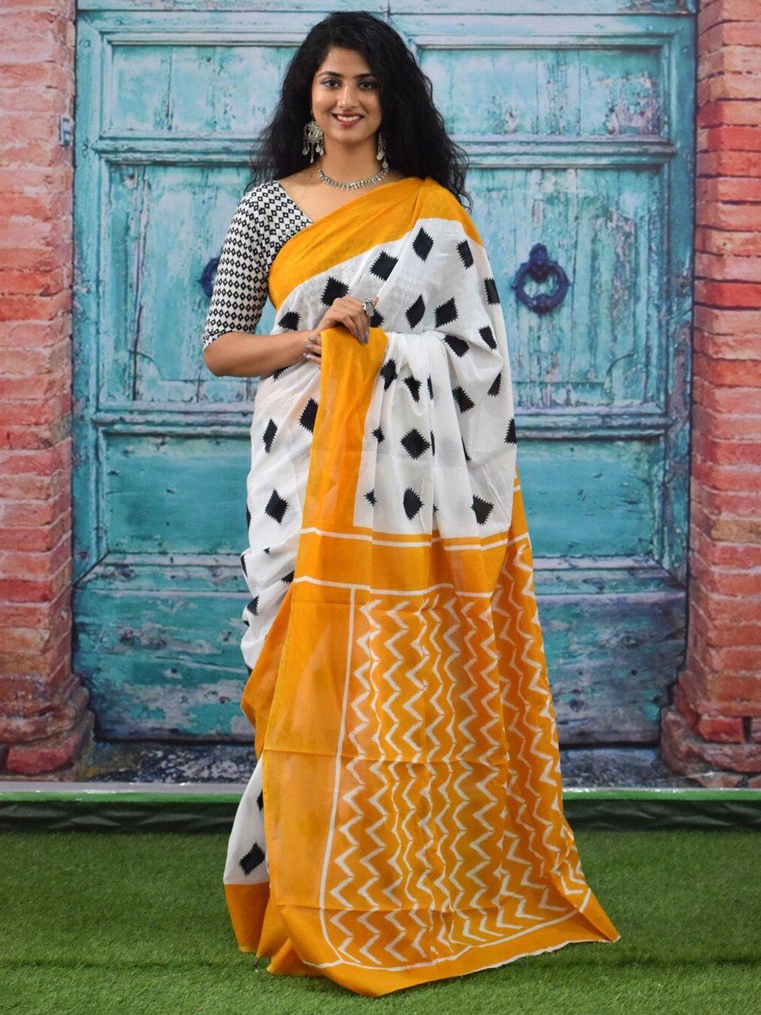 tropwear women's ikat hand block print jaipuri cotton mulmul saree with blouse piece
