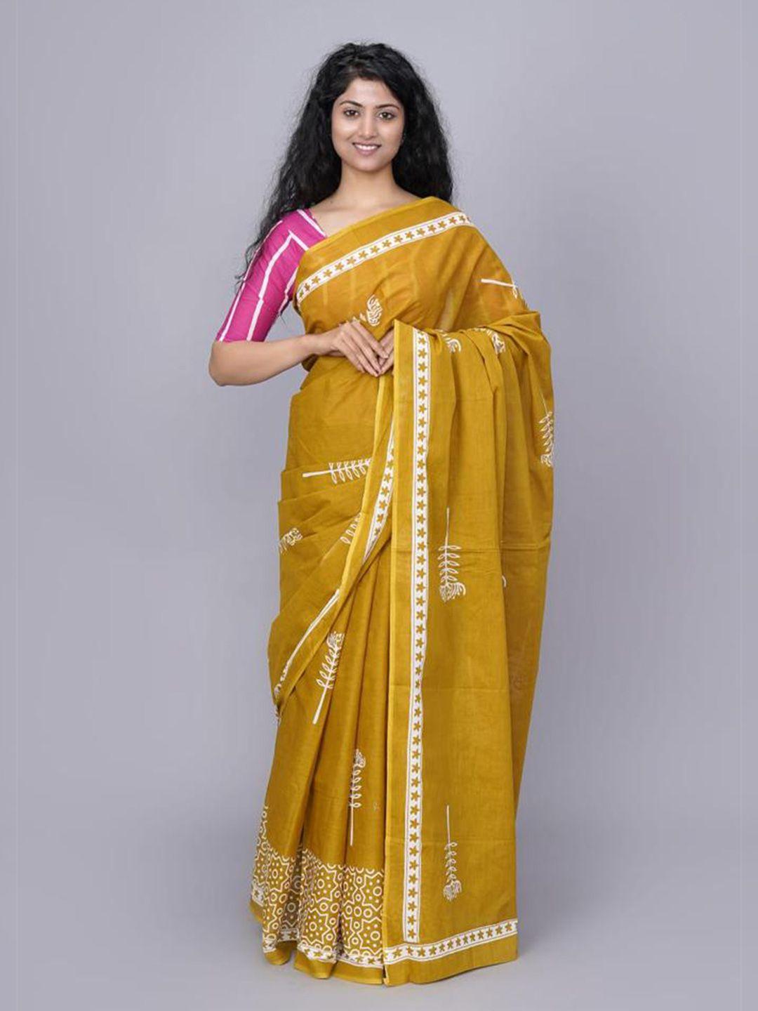 tropwear ethnic motifs linen blend block print saree