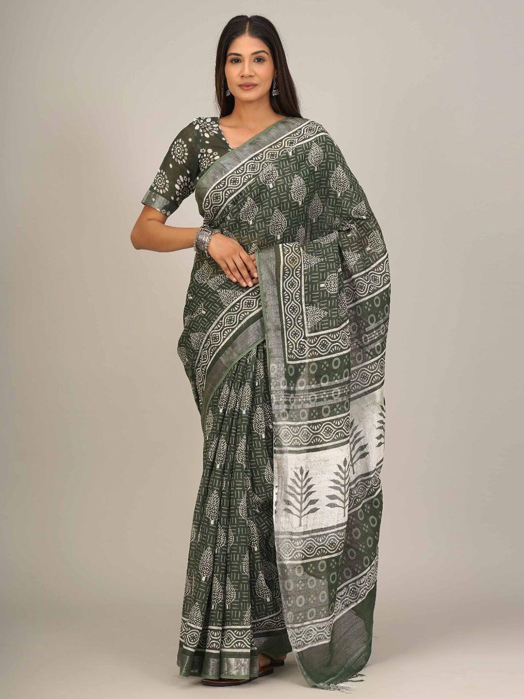 tropwear ethnic motifs printed zari saree with tassels