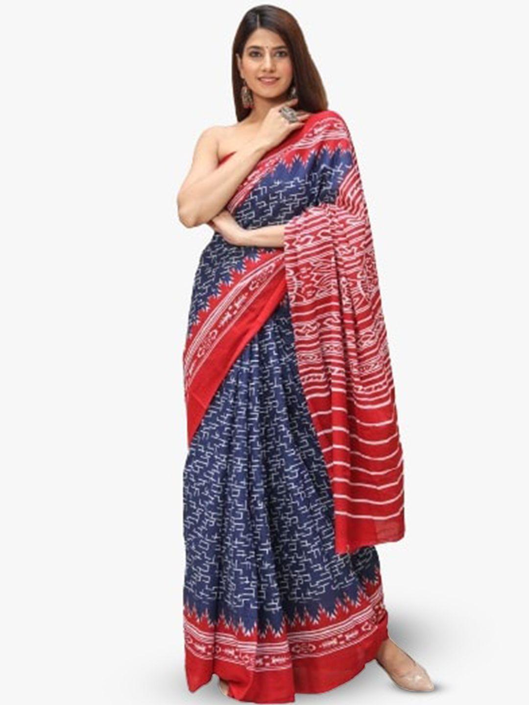 tropwear ethnic motifs pure cotton block print saree