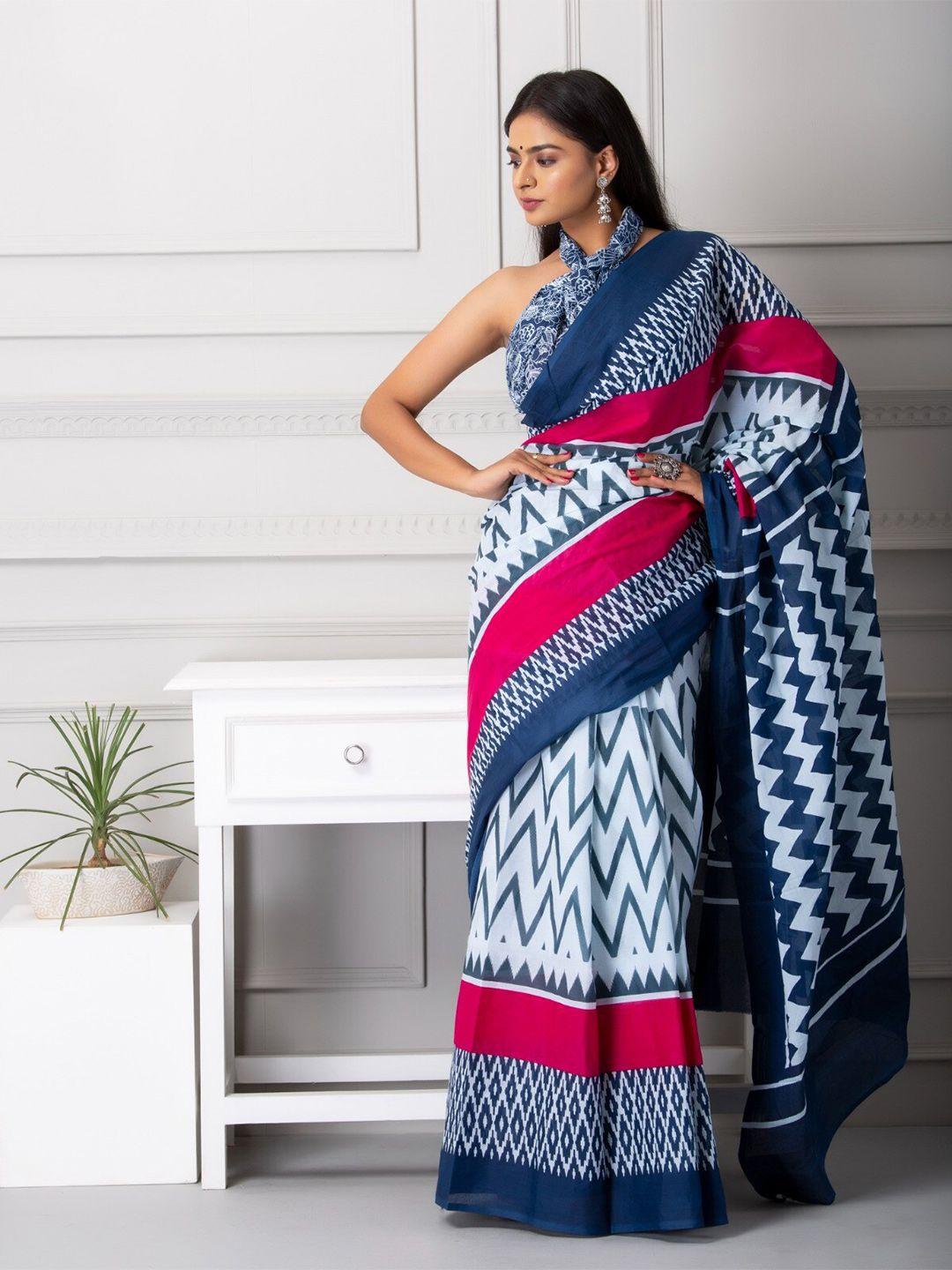 tropwear ethnic motifs pure cotton block print saree