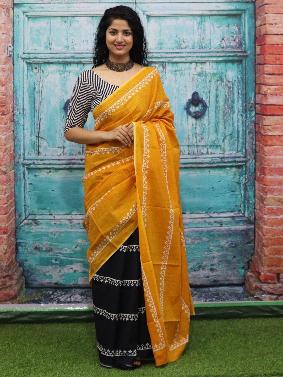 tropwear ethnic motifs pure cotton half and half block print saree