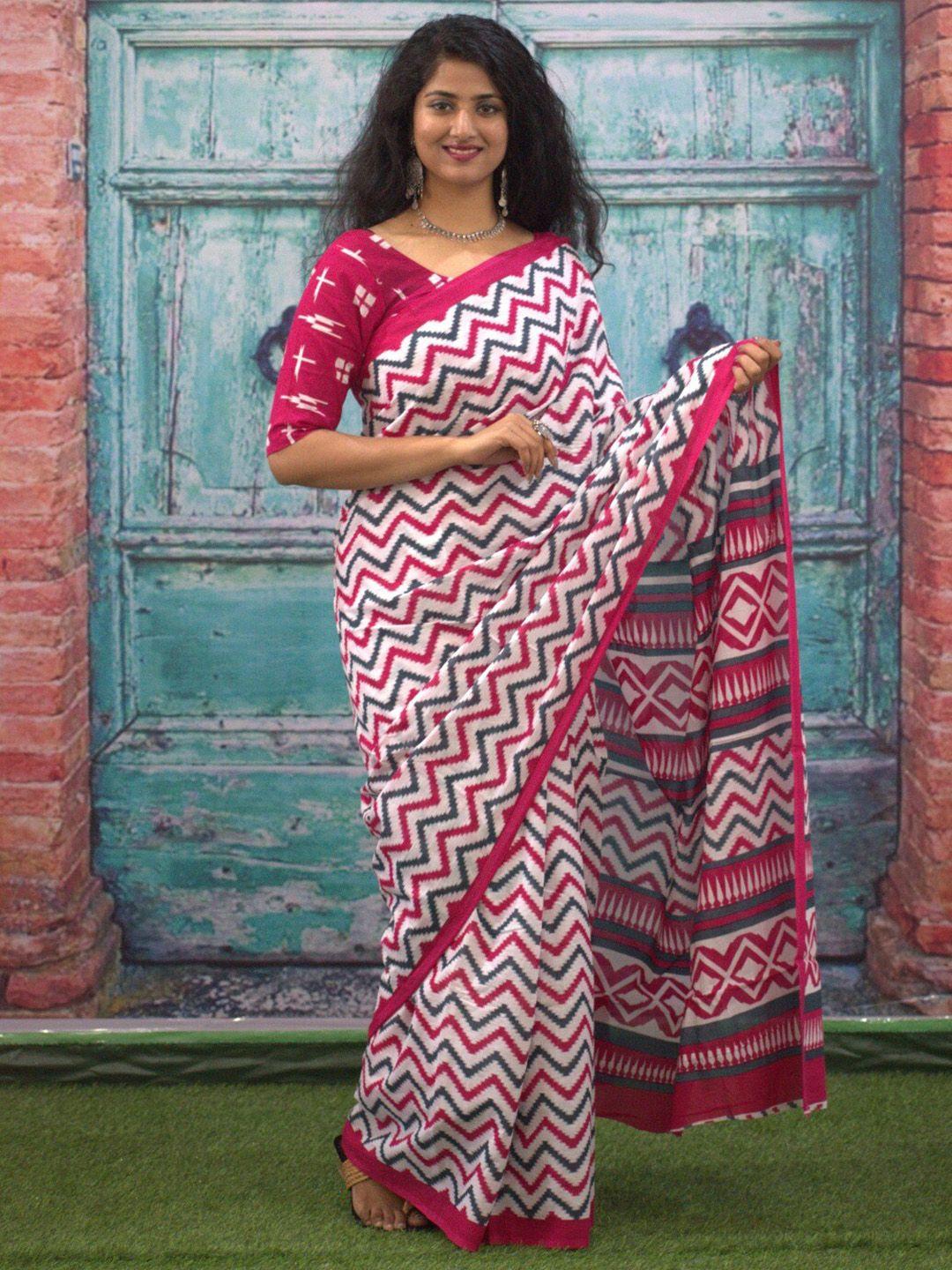 tropwear leheriya pure cotton block print saree